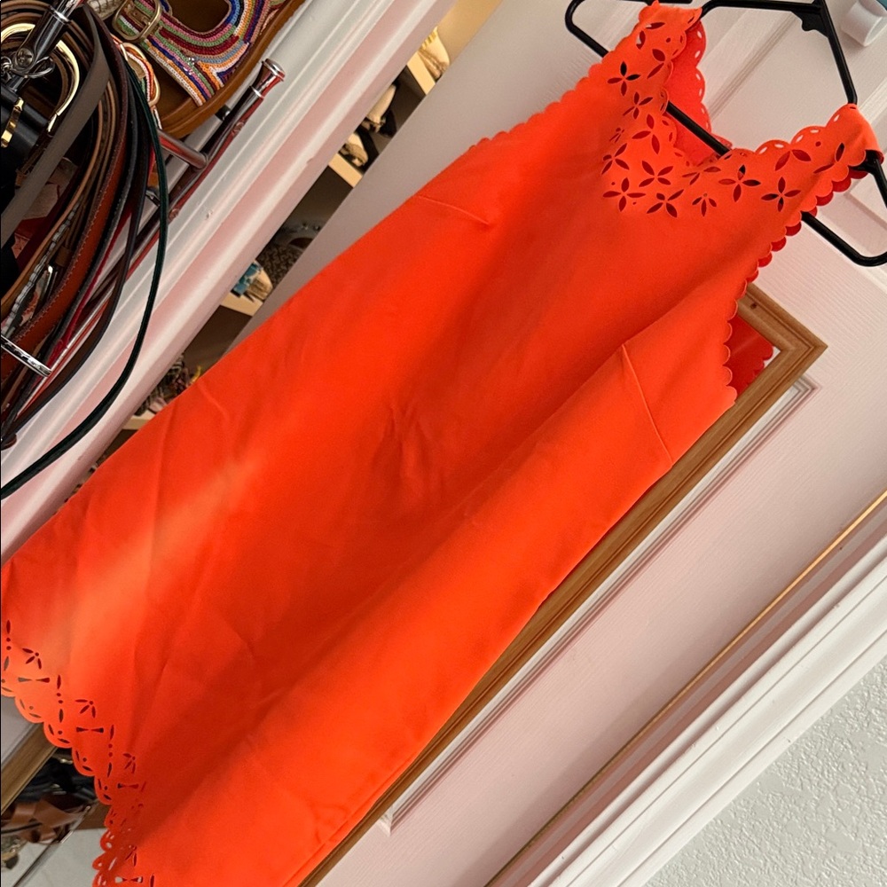 J. Crew Bright Orange Eyelet Shift Mini Dress - size 4